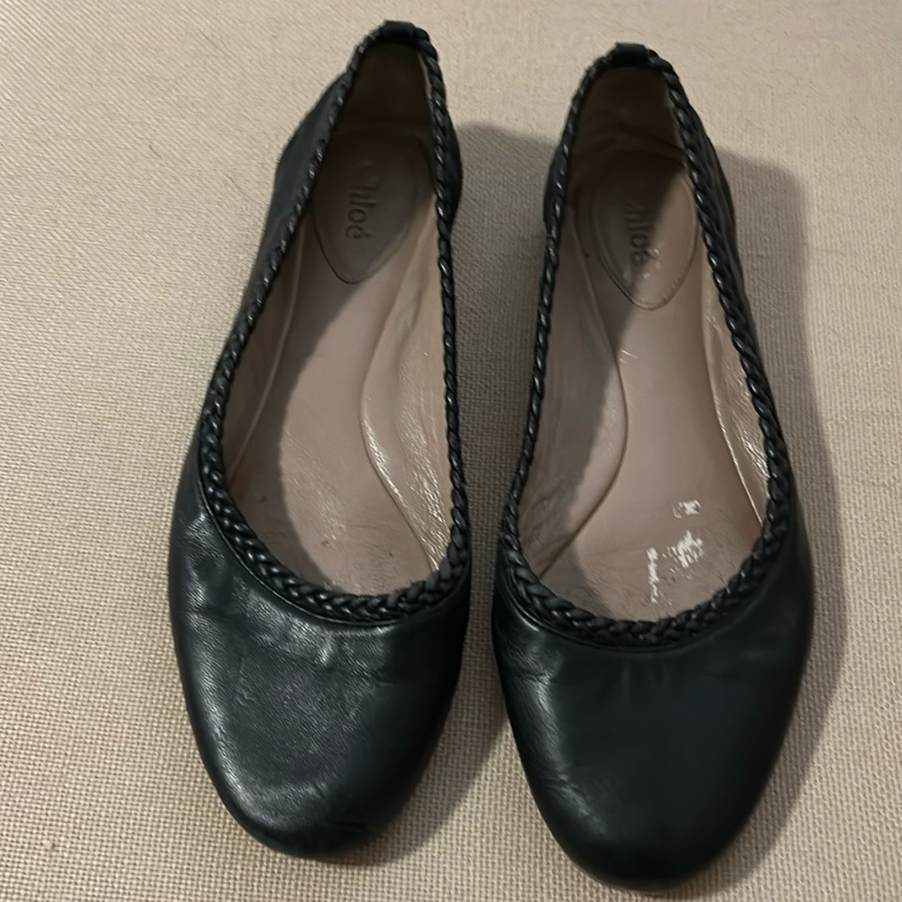 Chlöe leather ballet flats with woven detail